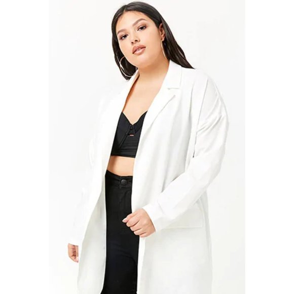 Forever 21 Jackets & Blazers - Forever 21 Plus 3X Long White Open Front Blazer